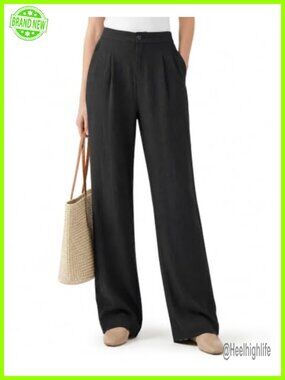 Tall Linen Pants Women 5'8"+ Wide Leg Straight Palazzo Dress Pants for Work
